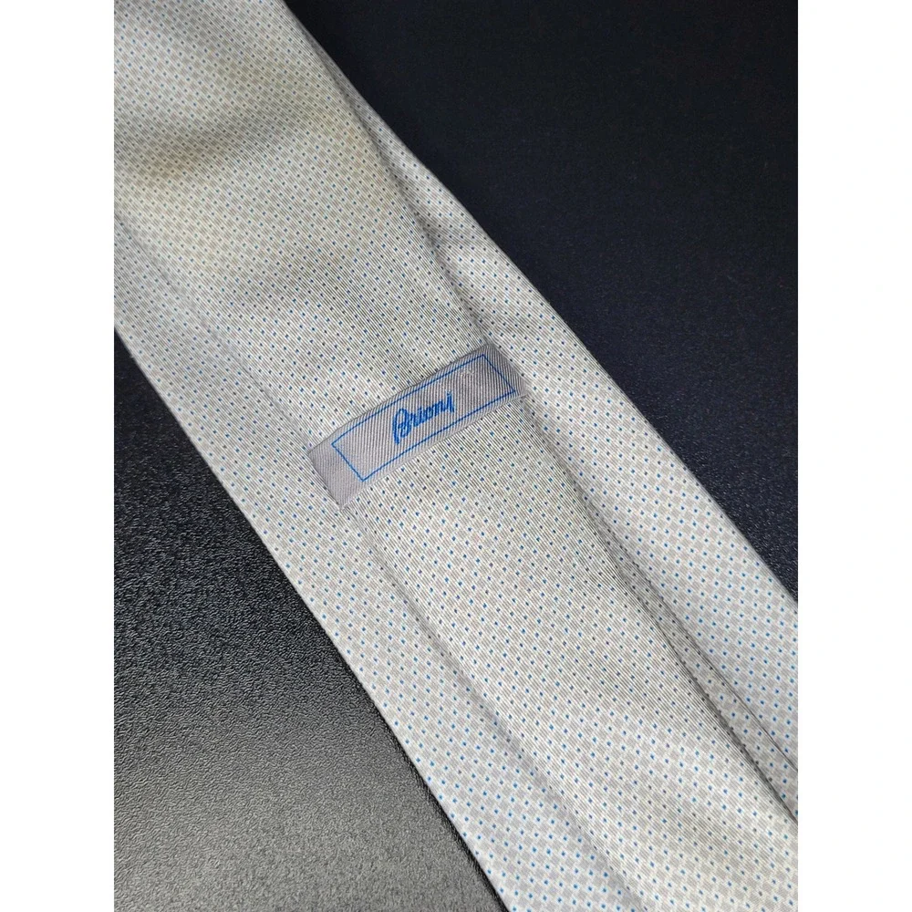 Brioni Men's Necktie Gray Blue Micro-Geometric Silk 3.5